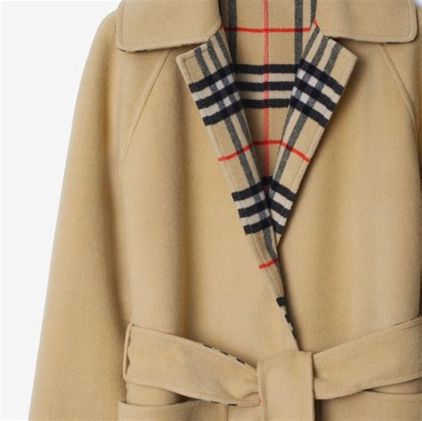 Long Reversible Check Wool Car Coat 